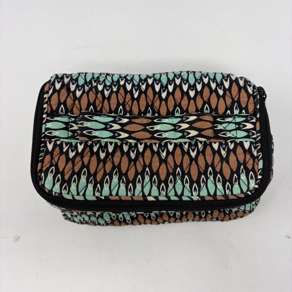 Vera Bradley travel case toiletries cosmetics tan mint blue geometric quilted - Picture 2 of 12